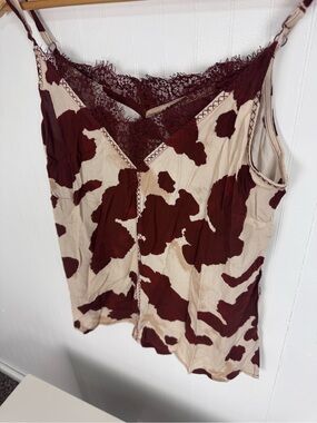 Idyllwind Fueled by Miranda Lambert Brown Cowprint with Lace Tank Top NWT